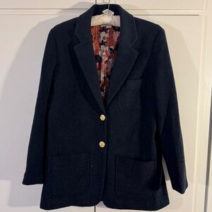 Trovata Birds of Paradis Sutton Blazer Navy Size Medium Two-Button Jacket